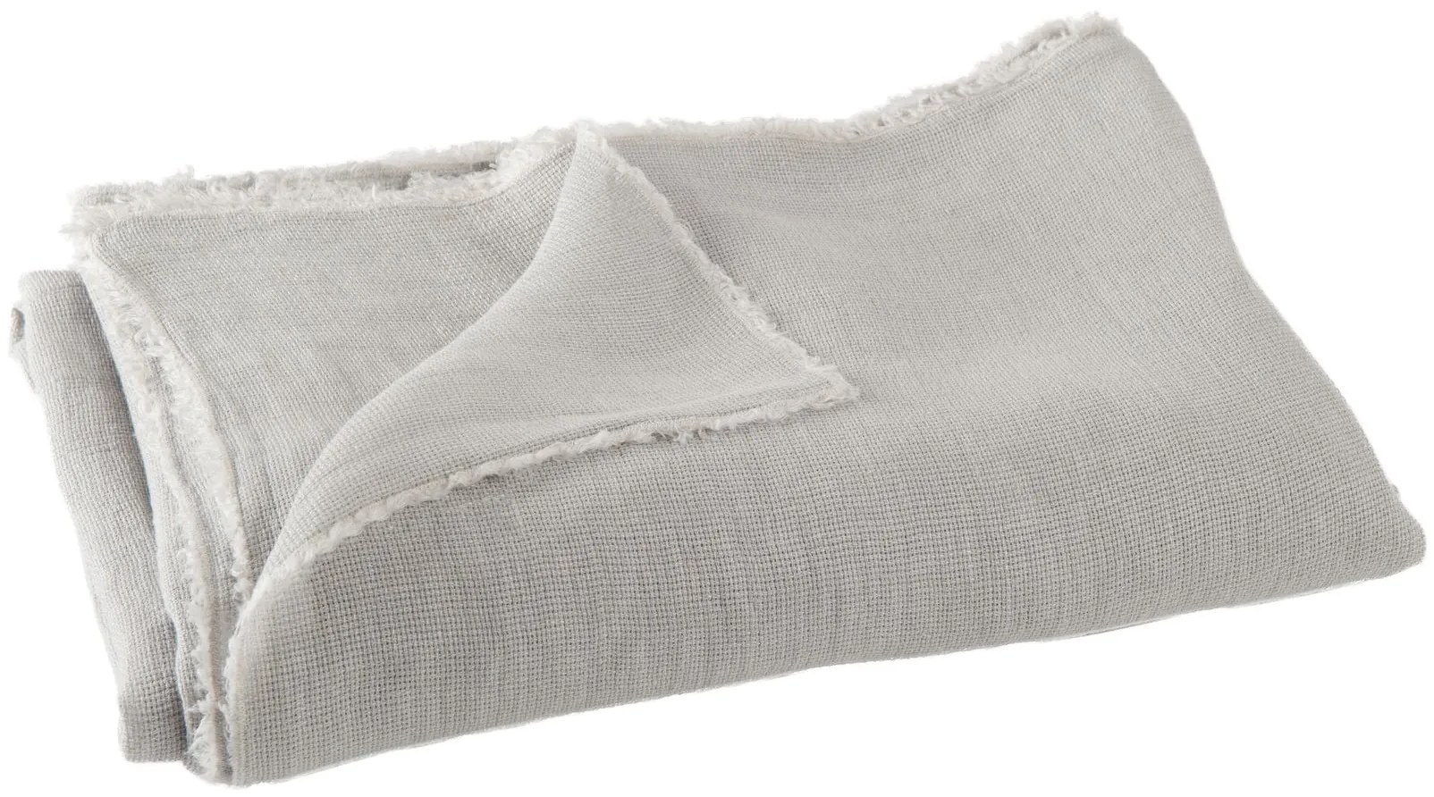 Šedý ľanový prehoz Stonewashed so strapcovitým lemom - 150*0,5*200 cm