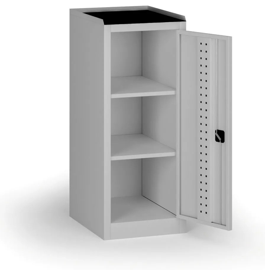 Dielenská skriňa nízka na náradie KOVOS, 2 police, 600 x 505 x 1180 mm, sivá