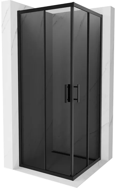 Mexen Rio, štvorcový sprchovací kút s posuvnými dverami 80(dvere) x 80(dvere) x 190 cm, 6mm šedé sklo, čierny profil, 860-080-080-70-40