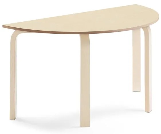 Stôl ELTON, polkruh, 1200x600x640 mm, linoleum - béžová, breza