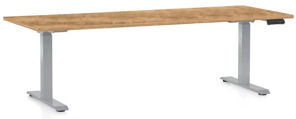Výškovo nastaviteľný stôl OfficeTech D, 200 x 80 cm, sivá podnož, dub zlatý
