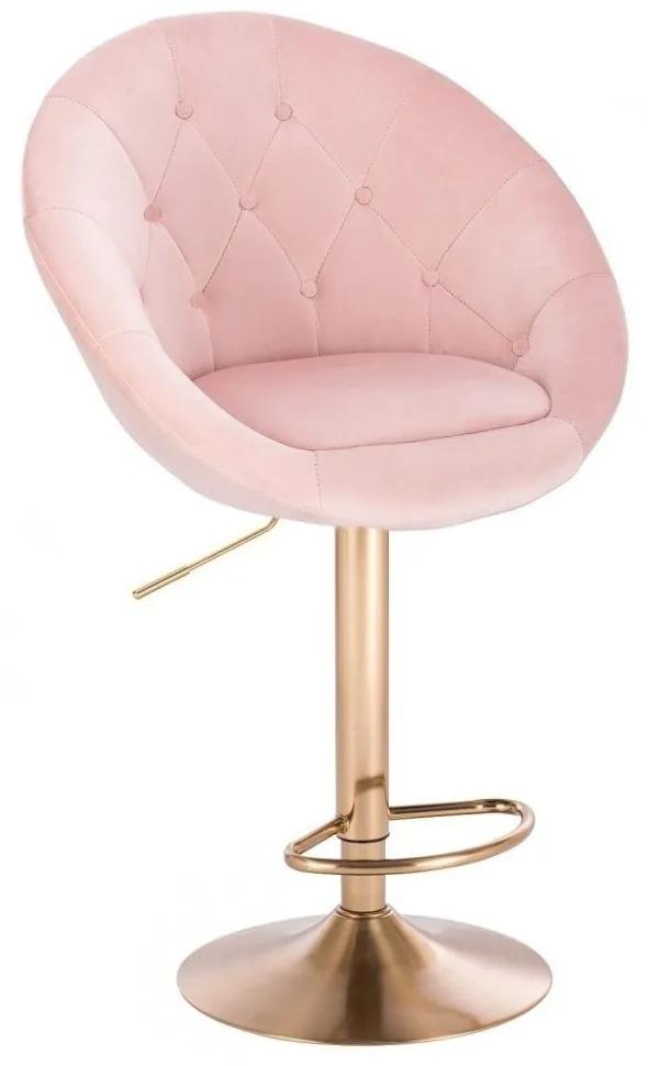 LuxuryForm DESIGN Barová stolička VERA VELUR na zlatom tanieri - svetlo ružová