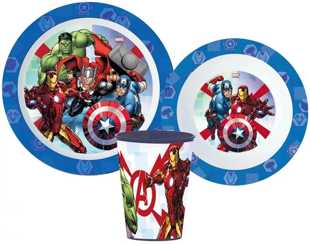 Sada plastového riadu Avengers - MARVEL - s kelímkom - 3 dielna súprava