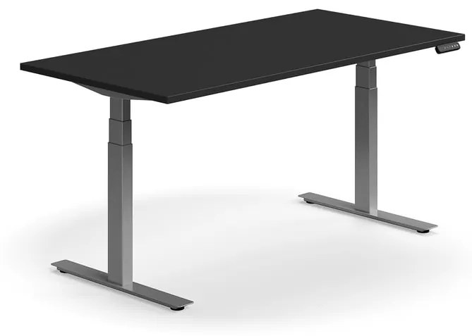 Výškovo nastaviteľný stôl QBUS, rovný, 1600x800 mm, strieborný rám, čierna