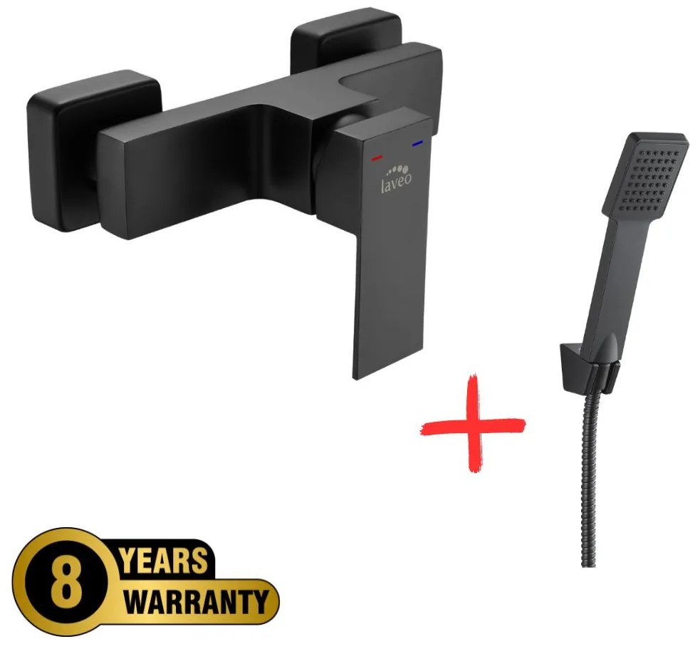 Laveo Kvadrato, sprchová batéria s ručnou sprchovou súpravou Orca, čierna matná, LAV-BLQA740D