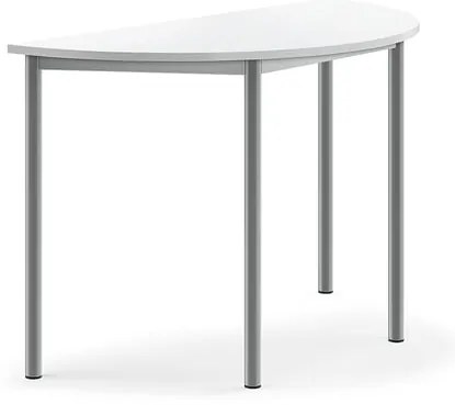 Stôl SONITUS, polkruh, 1200x600x760 mm, HPL - šedá, biela