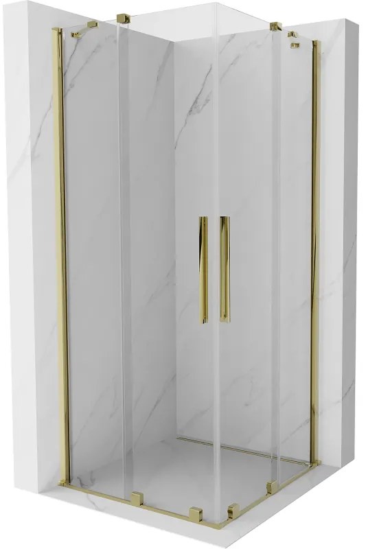 Mexen Velar Duo, sprchový kút s posuvnými dverami 80(dvere) x 80(dvere) cm, 8mm číre sklo, zlatý lesklý profil, 871-080-080-02-50