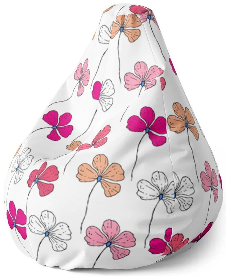 Sedací vak Pear ružové kvítie - detský, ružová / biela
