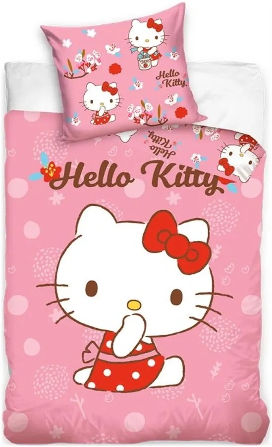 Posteľné obliečky do detskej postieľky Hello Kitty - 100% bavlna - 100 X 135 cm + 40 x 60 cm