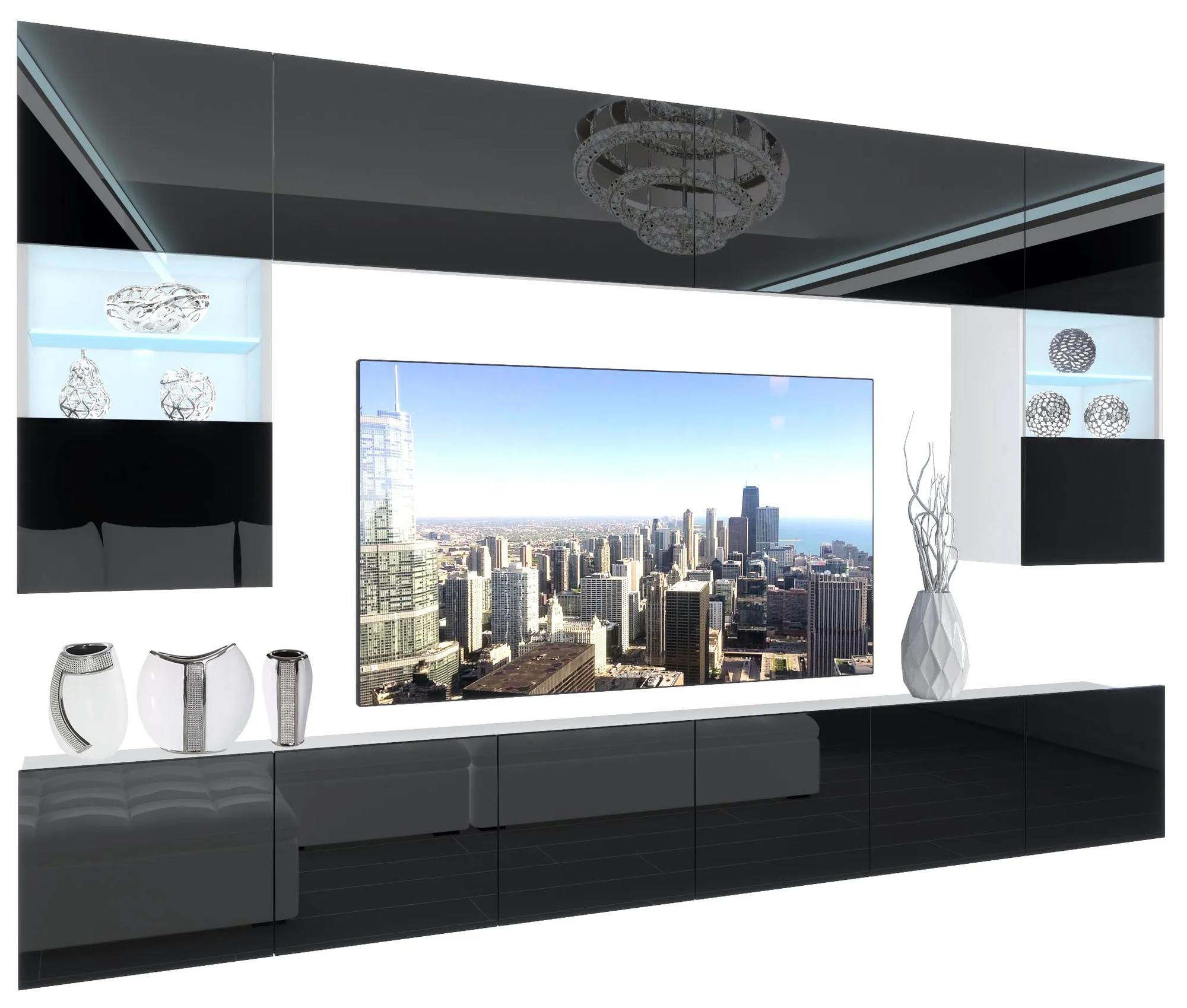Obývacia stena Belini Premium Full Version čierny lesk + LED osvetlenie Nexum 9