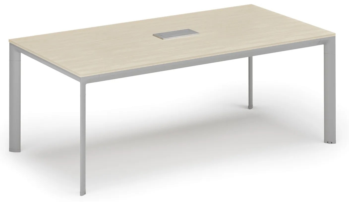Rokovací stôl PRIMO INVITATION, 200x100 cm, breza + stolná zásuvka TYP III, strieborná