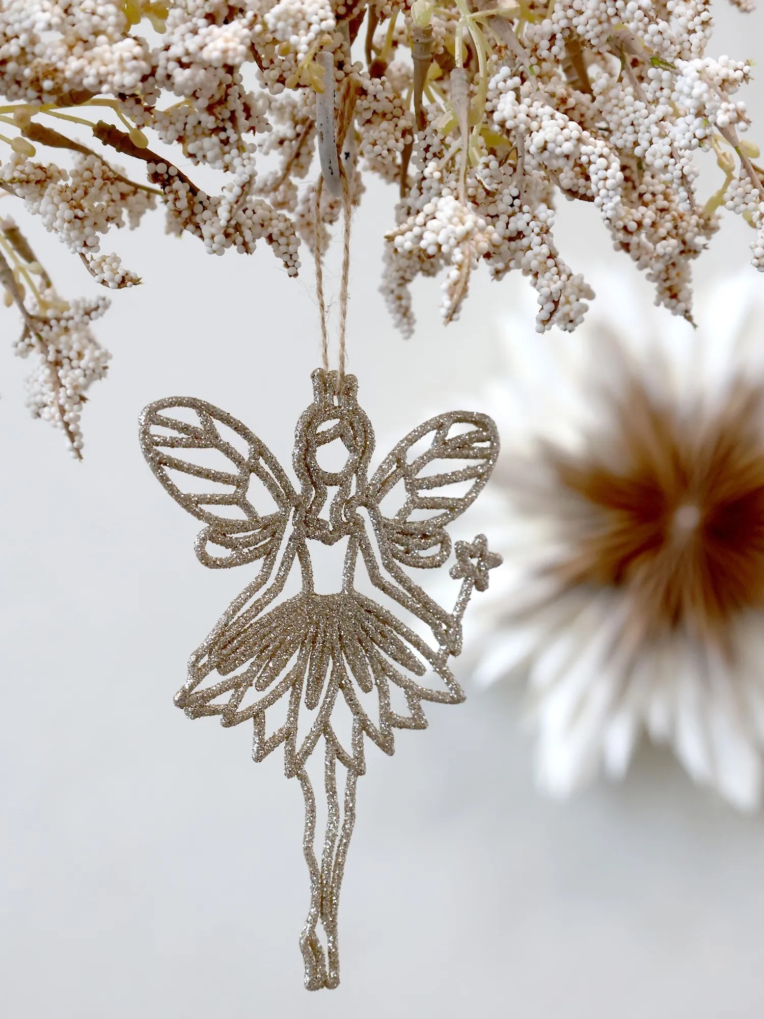 Champagne vianočné dekorácie anjel Angel glitter - 9*14 cm