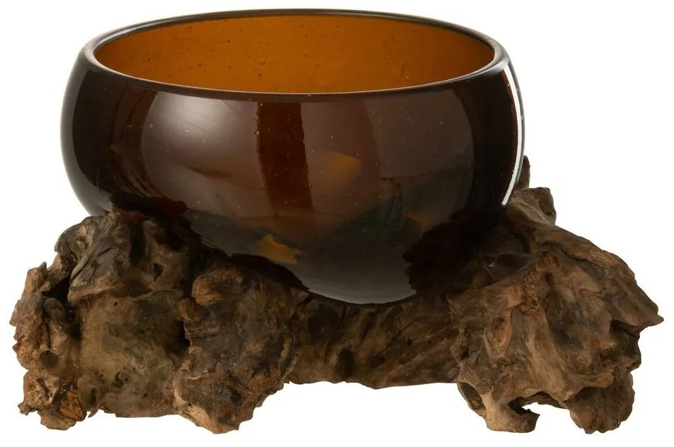 Hnedá váza z recyklovaného skla na dreve Gamal - 14*14*9 cm