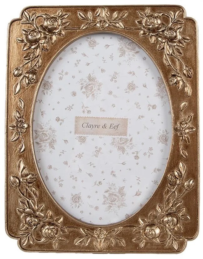 Zlatý antik fotorámik s ružičkami - 14*2*19 cm / 10*15 cm