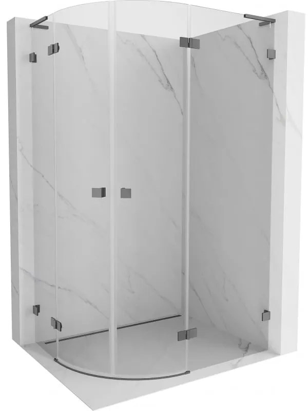 Mexen Lunar, L pravý polkruhový sprchový kút 80 x 70 cm, 8mm číre sklo, grafitový profil, 833L-080P-070L-95-00