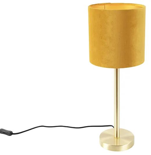 Stolná lampa mosadz s žltým tienidlom 20 cm - Simplo