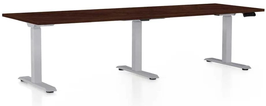Výškovo nastaviteľný stôl OfficeTech Long, 240 x 80 cm, sivá podnož, wenge