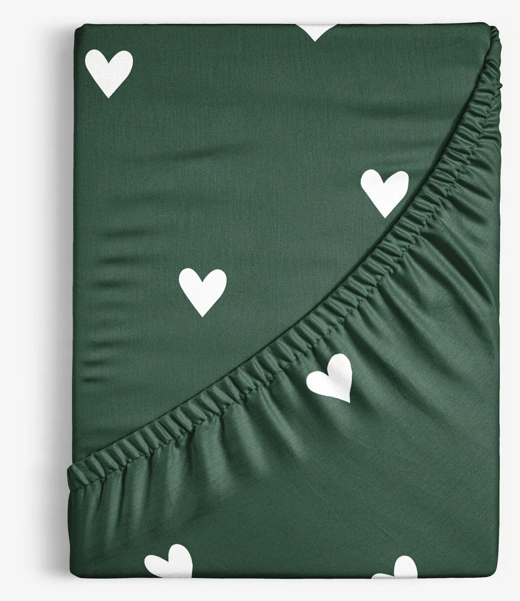 Goldea vianočná bavlnená napínacia plachta - srdiečka na tmavo zelenom 90 x 200 cm