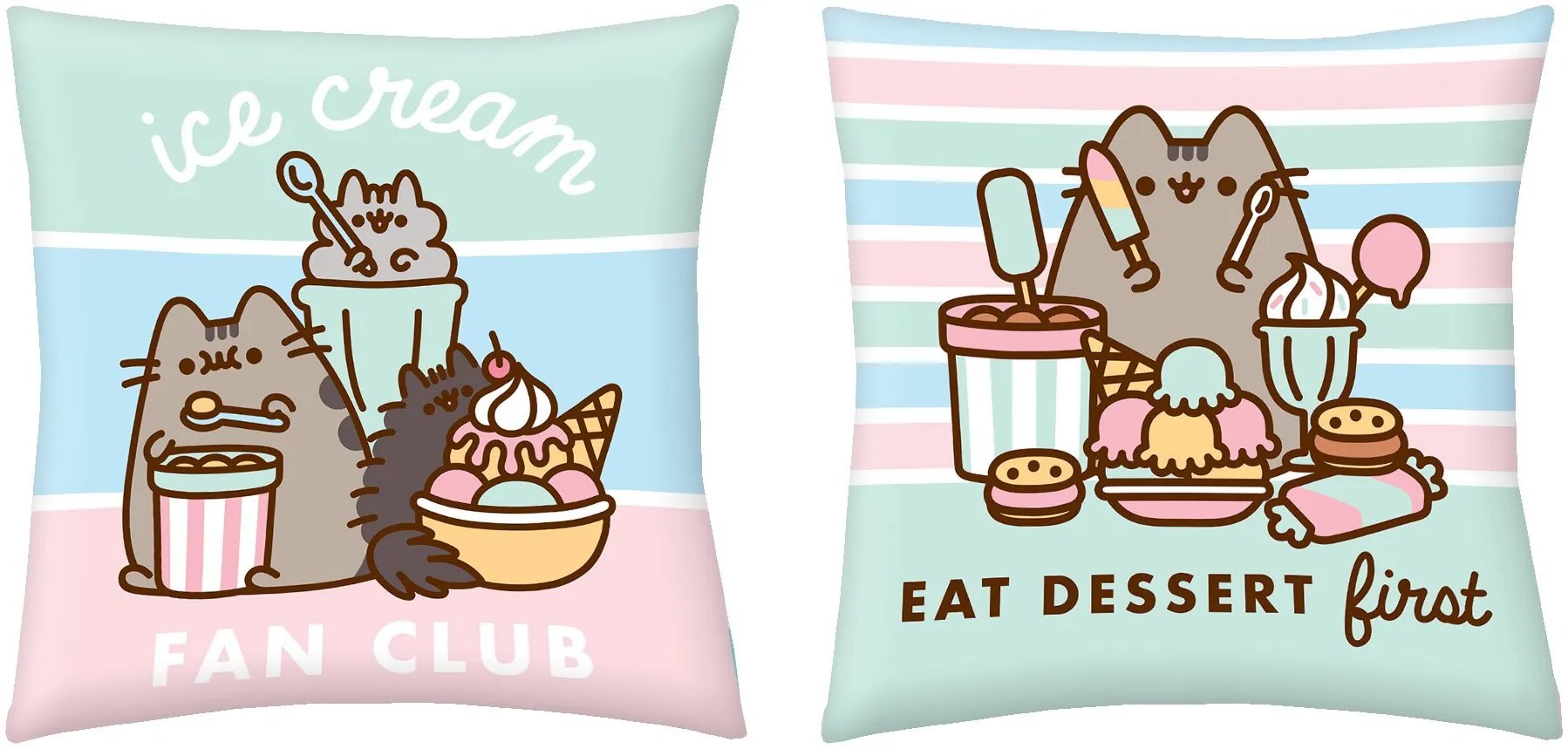Obojstranný vankúš mačička Pusheen - motív Ice cream fan club - 40 x 40 cm
