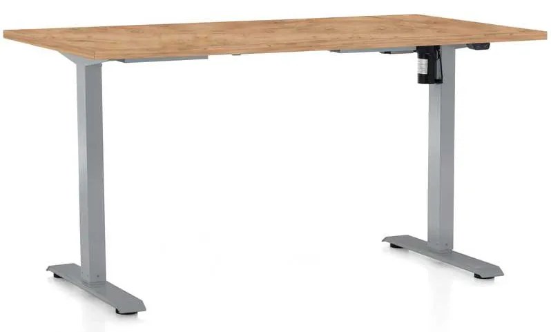 Výškovo nastaviteľný stôl OfficeTech A, 140 x 80 cm, sivá podnož, dub kraft