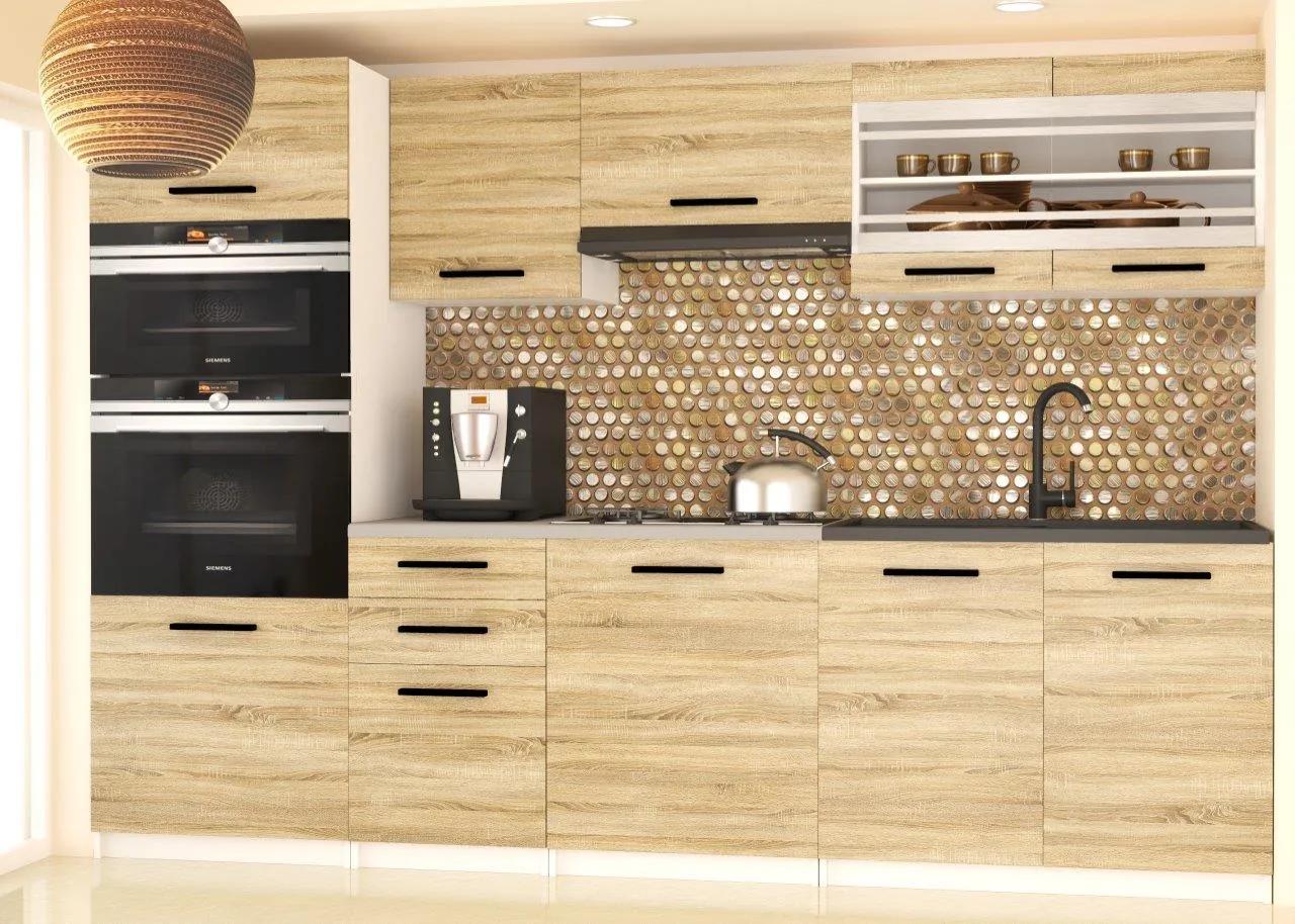 Kuchynská linka Belini 240 cm dub sonoma s pracovnou doskou Paula2 TOR PAULA2/4/WT/DS/0/B1