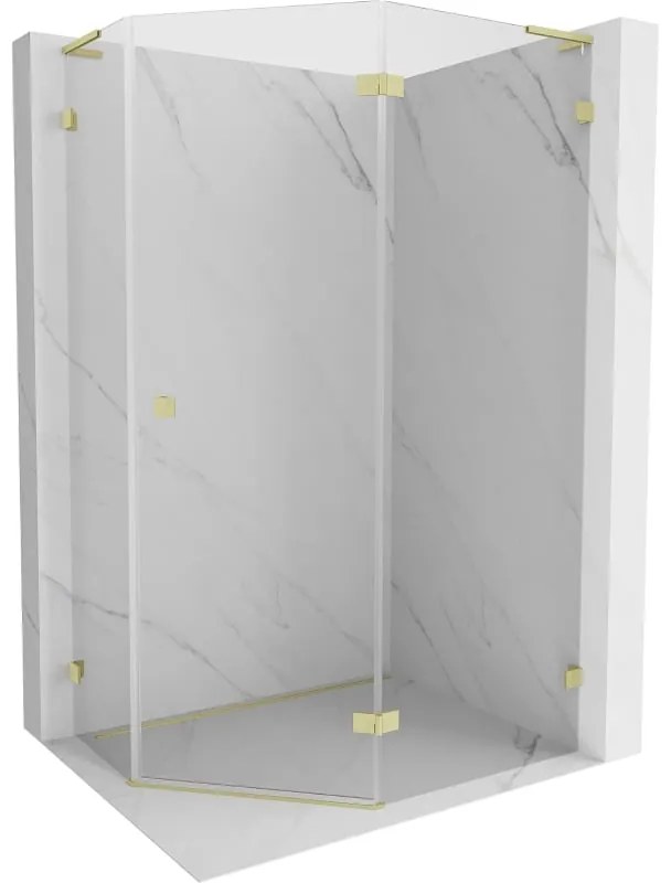 Mexen Lunar, L pravý výklopný päťuholníkový sprchový kút 100 x 80 cm, 8mm číre sklo, zlatý matný profil, 831L-100P-080L-55-00-P