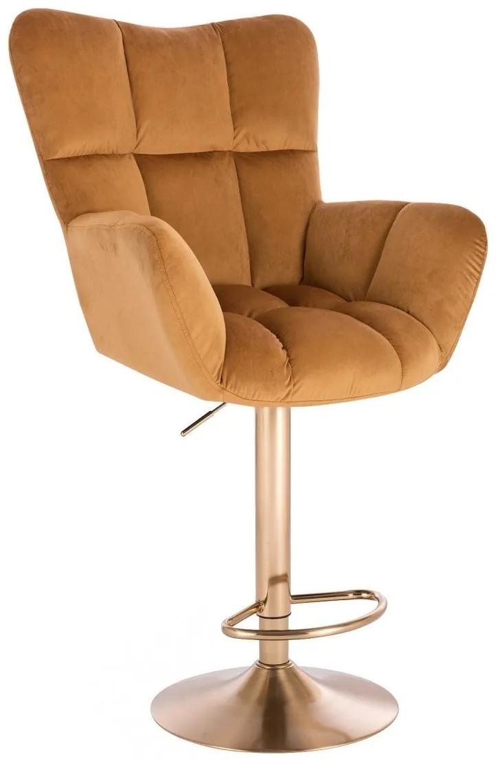 LuxuryForm DESIGN Barové kreslo AURORA VELUR na zlatom tanieri - medové