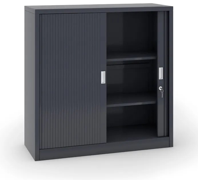 Kovová skriňa s roletovými dverami, 1200 x 1200 x 450 mm, demont, tmavo sivá