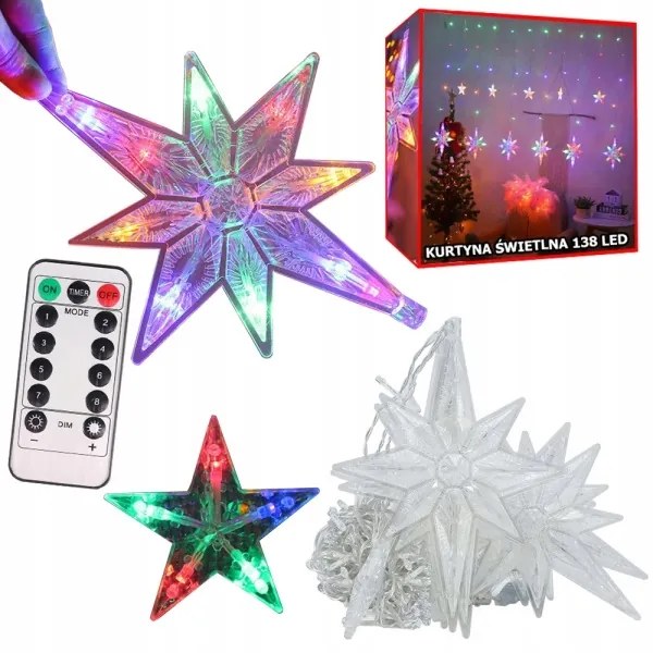 Vianočný svetelný záves hviezdy 138 LED farebné
