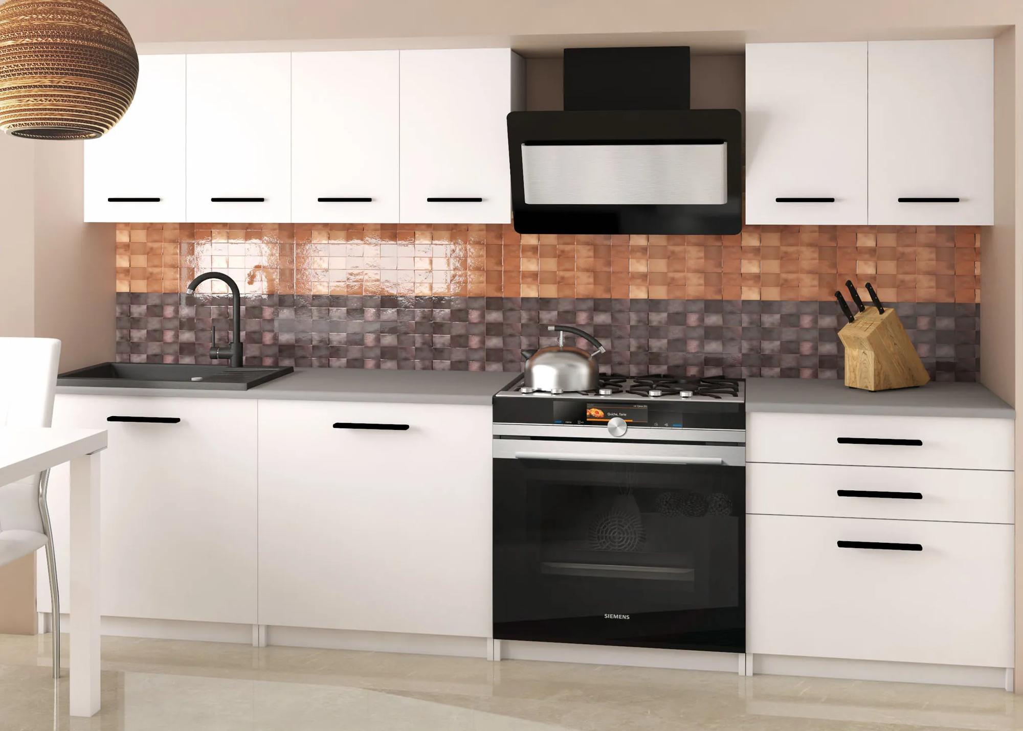 Kuchynská linka Belini 180 cm biely mat s pracovnou doskou Sonik2 TOR SONIK2/3/WT/WT/0/B1