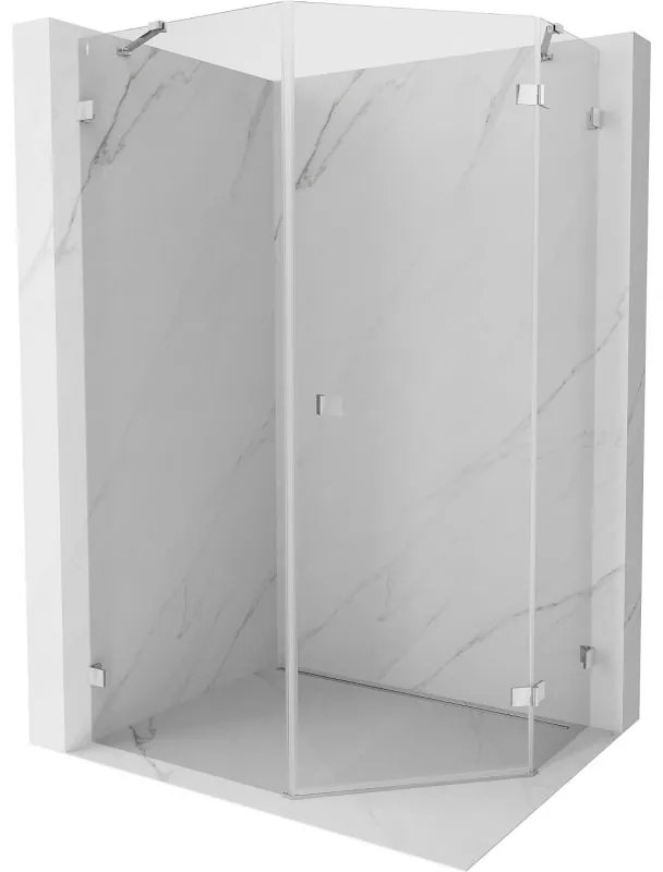 Mexen Lunar, päťuholníkový sprchový kút s pravým sklonom 80 x 90 cm, 8mm číre sklo, chrómový profil, 831-080P-090L-01-00-P
