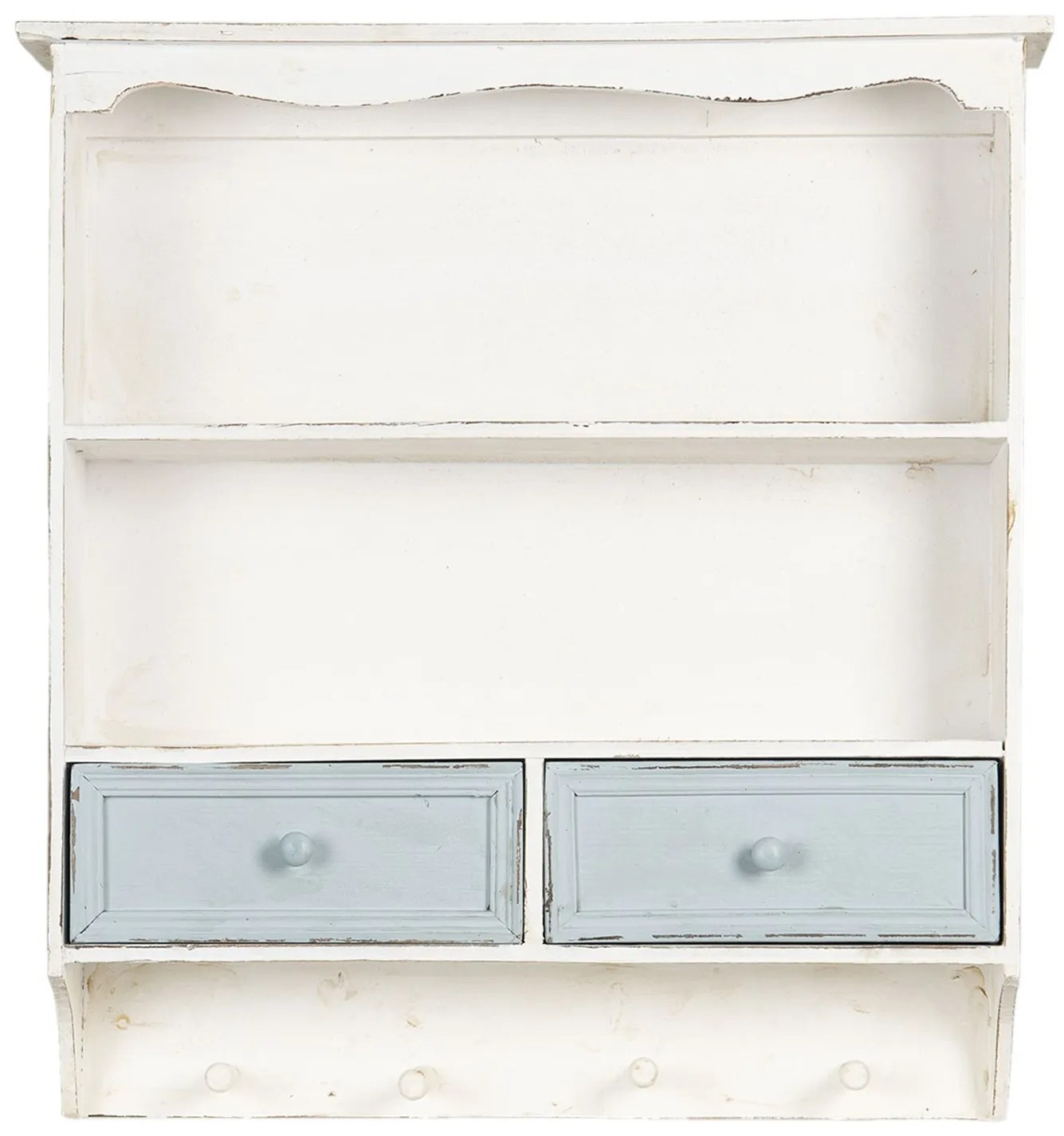 Biela vintage nástenná polička s modrými šuplíčky Vann - 56 * 13 * 60 cm