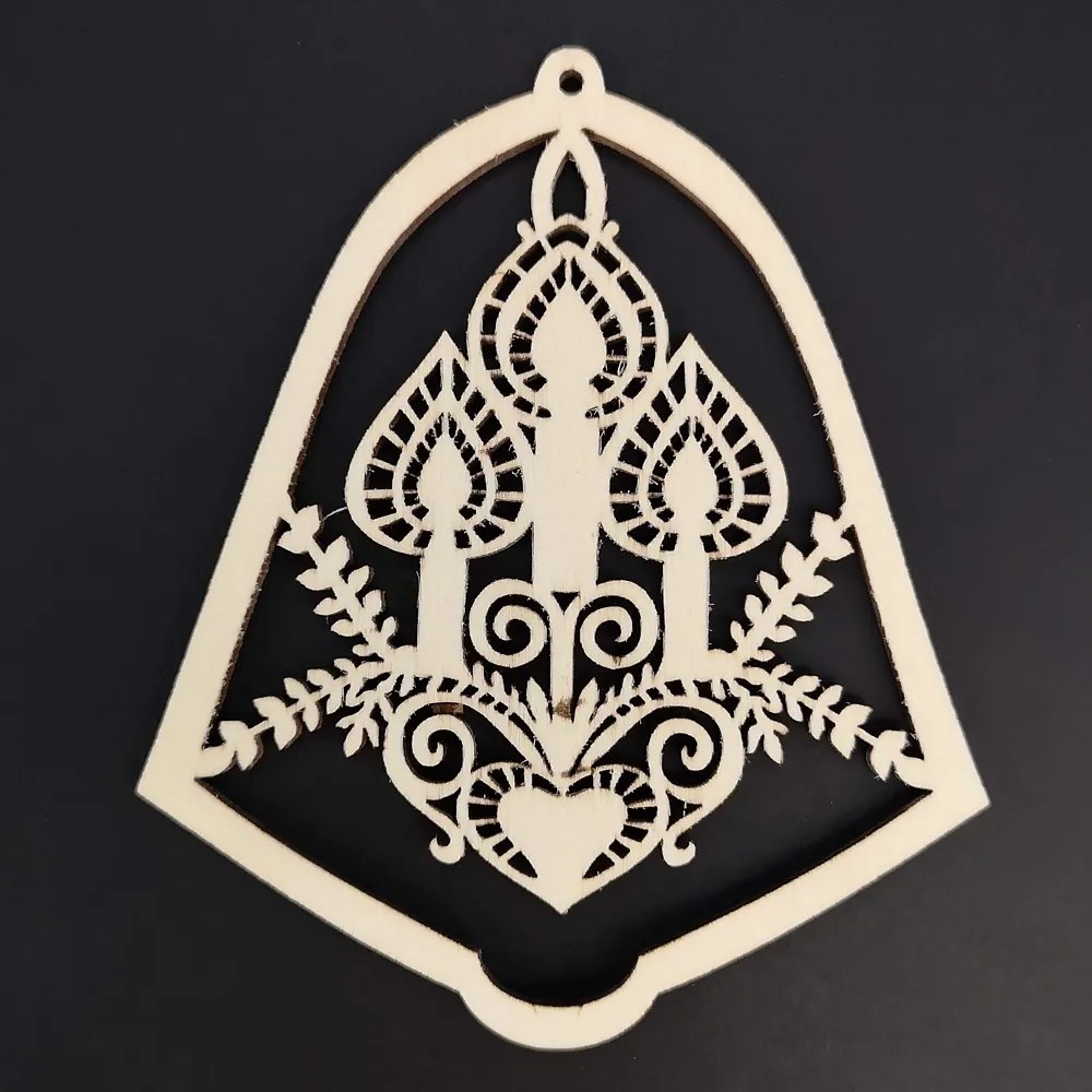 AMADEA Drevená ozdoba zvonček so sviečkami 10 cm