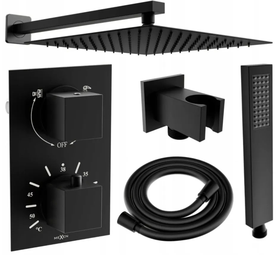Mexen CUBE - 2-výstupová podomietková sprchová sada 6v1, čierna, 5907709106550