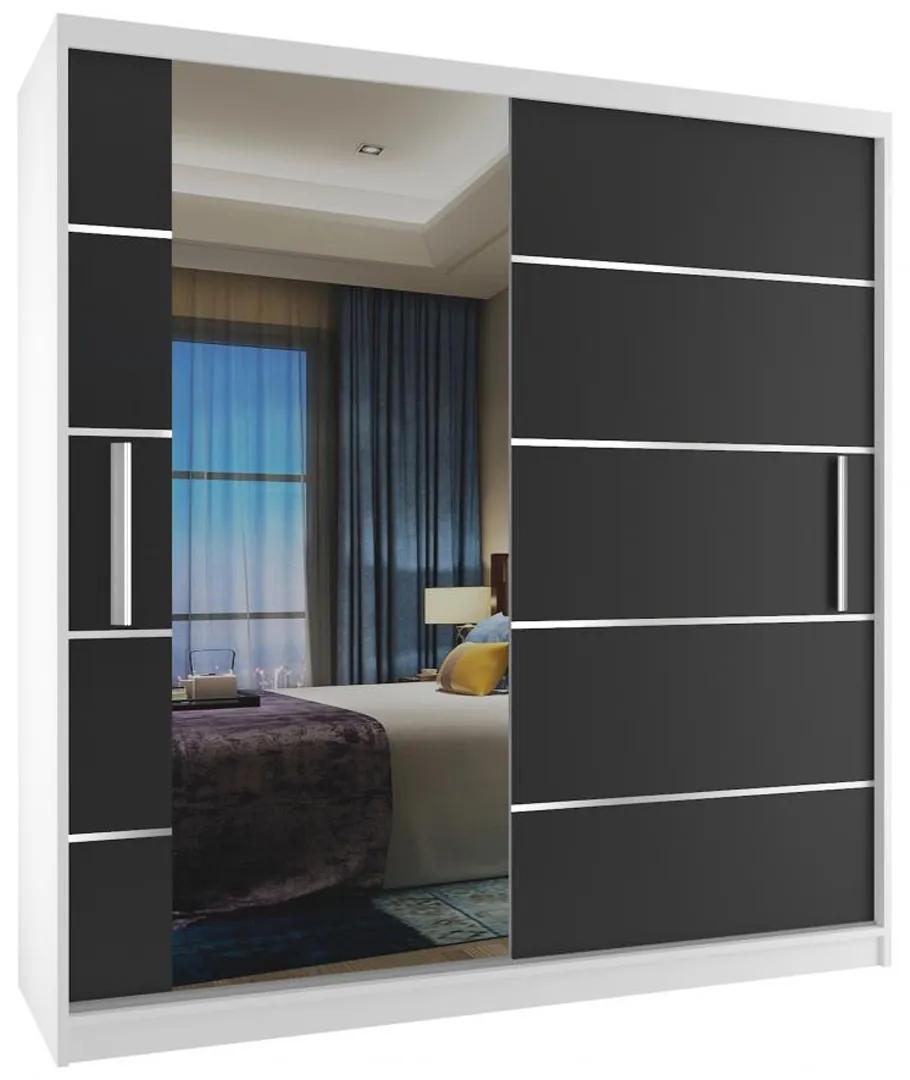 Šatníková skriňa 158cm Belini biely mat / čierny mat s posuvnými dverami a zrkadlom MBP SZP3/2/W/B/0/AL