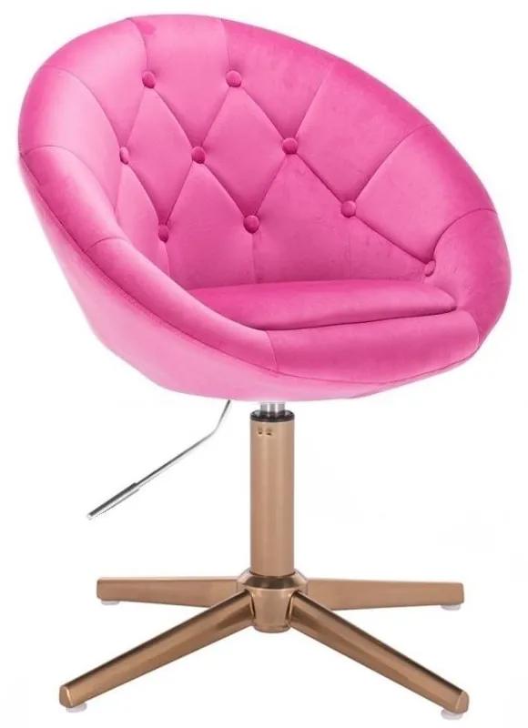 LuxuryForm DESIGN Kreslo VERA VELUR na zlatom kríži - tmavo ružové