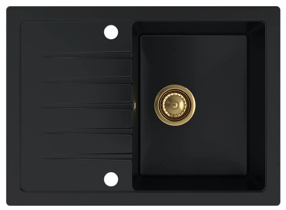 Sink Quality Titanite, kuchynský granitový drez 680x495x215 mm + zlatý sifón, čierna, SKQ-TIT.C.1KKO.XG