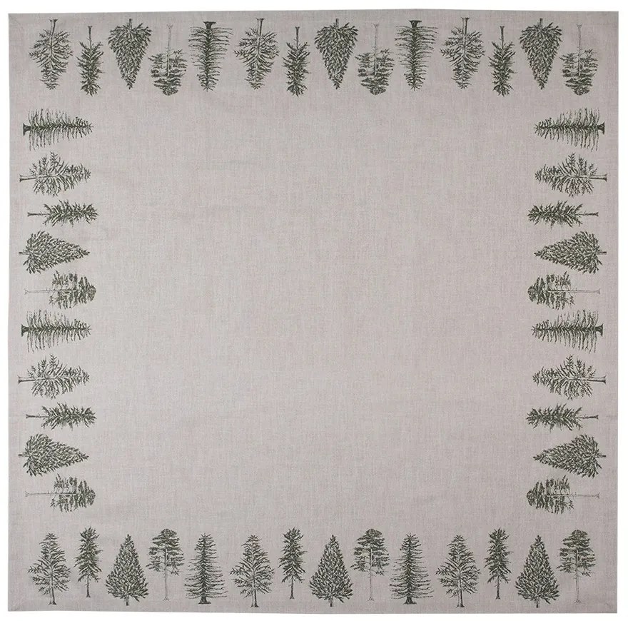 Béžový bavlnený obrus so stromčekmi Natural Pine Trees - 150*150 cm