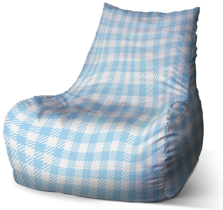 Sedací vak Bean štvorcový vzor, modrá / biela