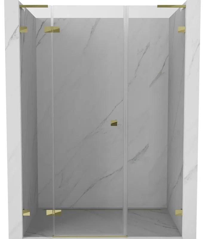 Mexen Lunar L, výklopné ľavé sprchové dvere 145 cm, číre sklo, zlatý profil, 834SL-145-050-50-00-L