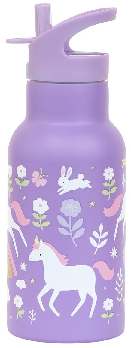 A Little Lovely Company - antikorová fľaša na pitie, 350 ml - jednorožce a dúha