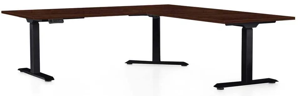 Výškovo nastaviteľný stôl OfficeTech Angle, 180 x 200 cm, čierna podnož, wenge