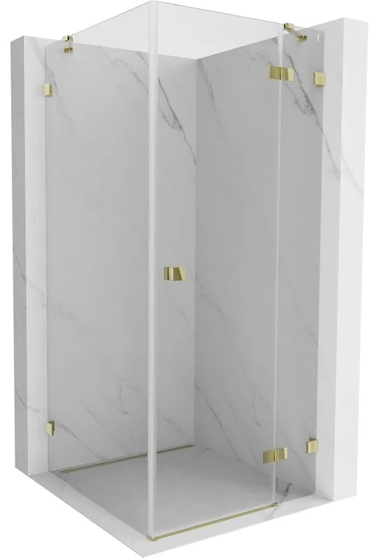 Mexen Lunar, výklopný sprchový kút pravý 70 x 70 cm, 8mm číre sklo, zlatý profil, 834-070-070-50-00-P