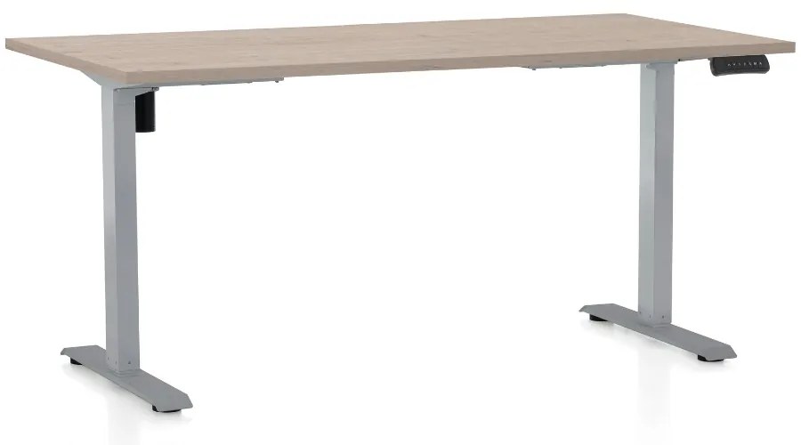Výškovo nastaviteľný stôl OfficeTech B, 160 x 80 cm, sivá podnož, dub