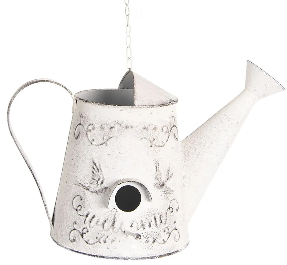 Biela dekoračné vtáčia búdka v tvare kanvy - 37 * 21 * 23 cm