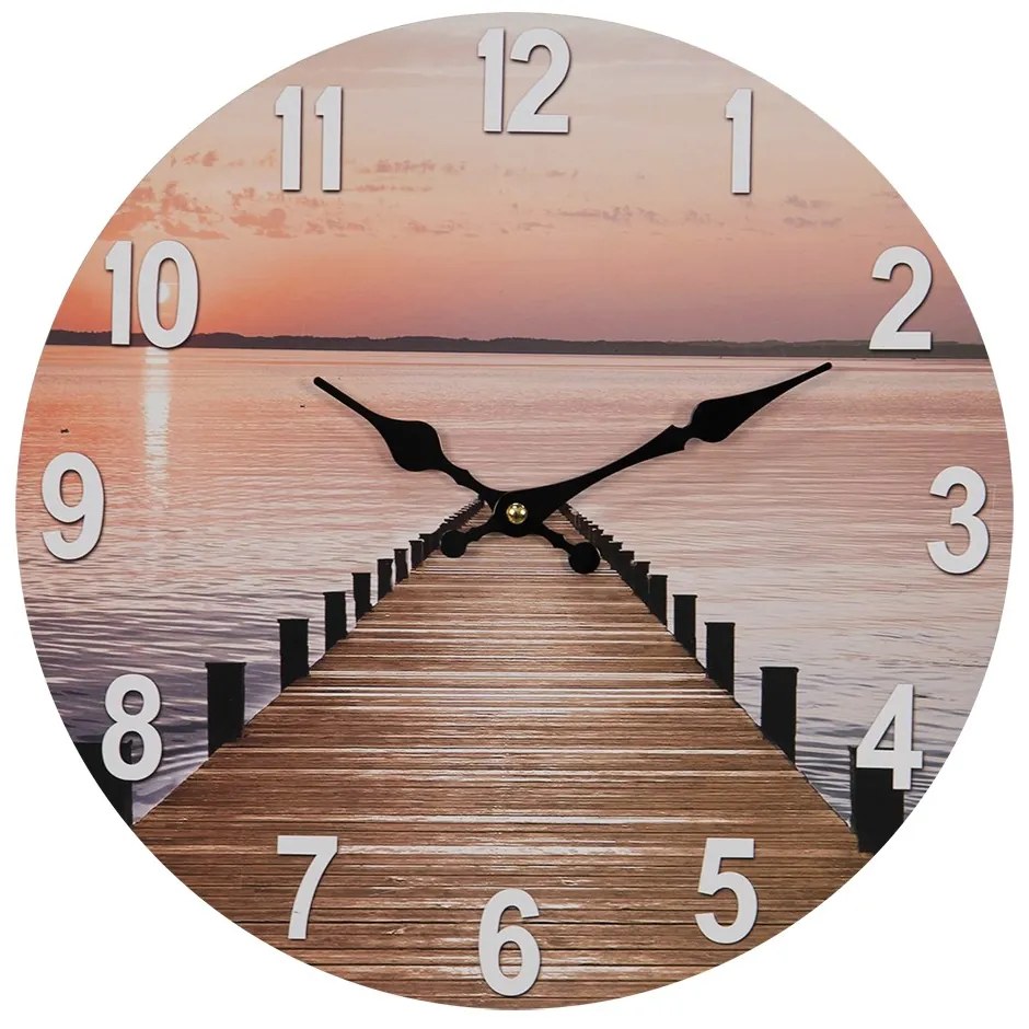 Nástenné hodiny s výhľadom na more Sea Views – Ø 34*4 cm / 1*AA