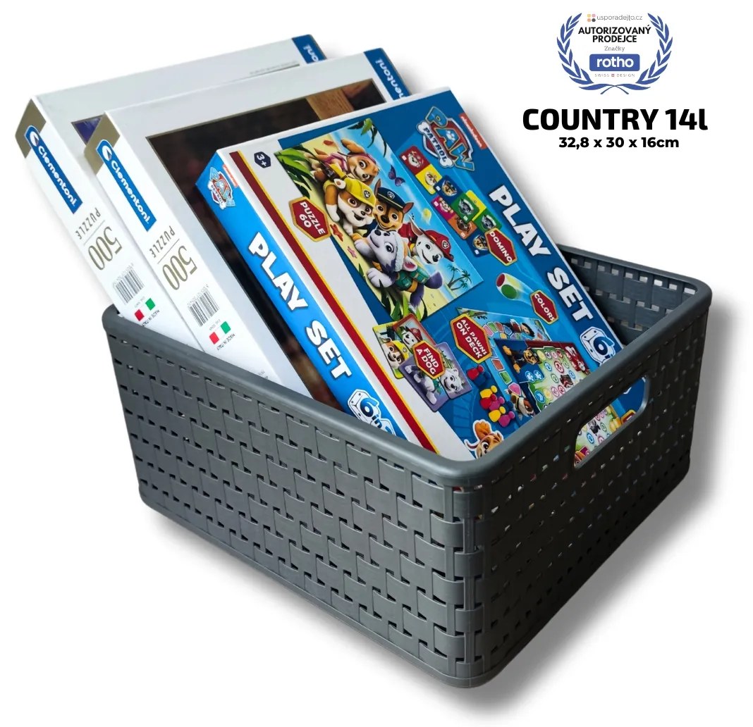 2. akosť - Plastový košík COUNTRY, rovný, antracit (14l - 30x33x16)