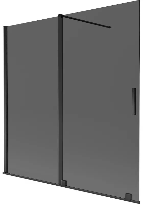 Mexen Velar, 2-krídlová posuvná vaňová zástena 160 x 150 cm, 8mm šedé sklo, čierna matná, 896-160-000-41-70