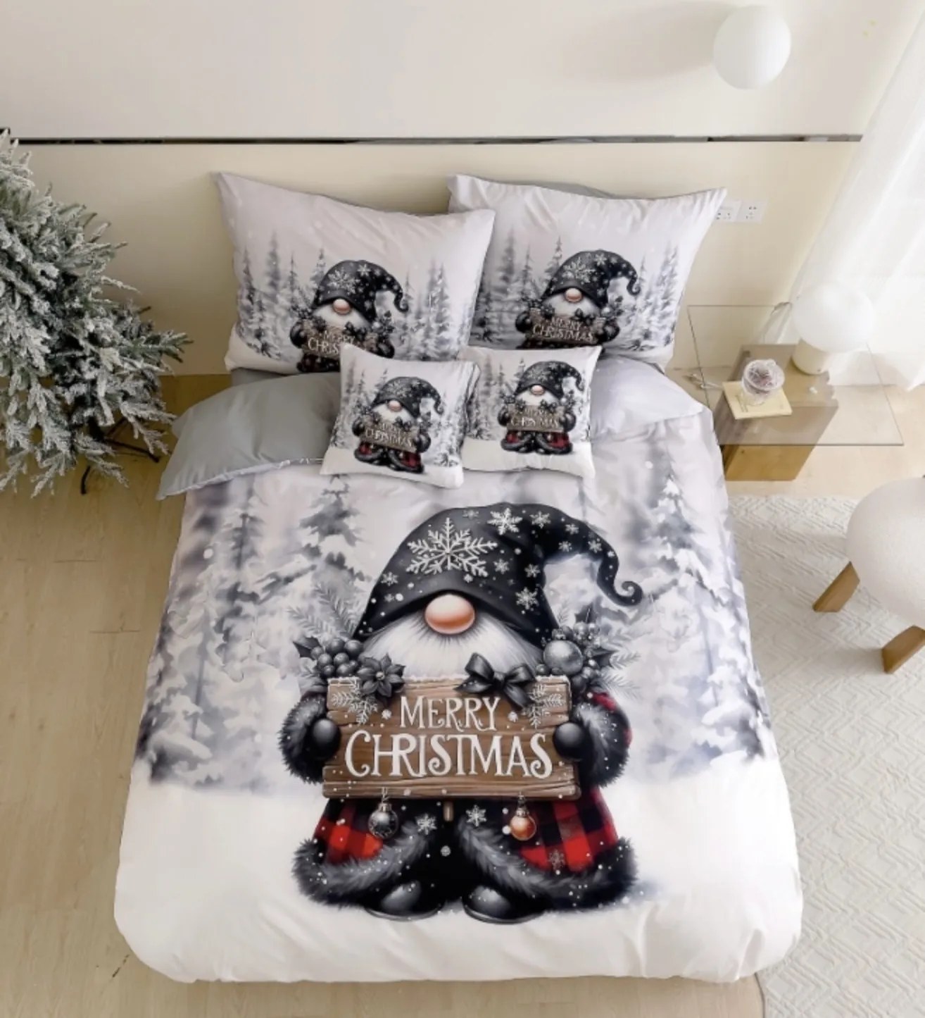 3 dielne 3D obliečky Polycotton Vianočné Gnome čierny 200x140cm+90x70cm TiaHome