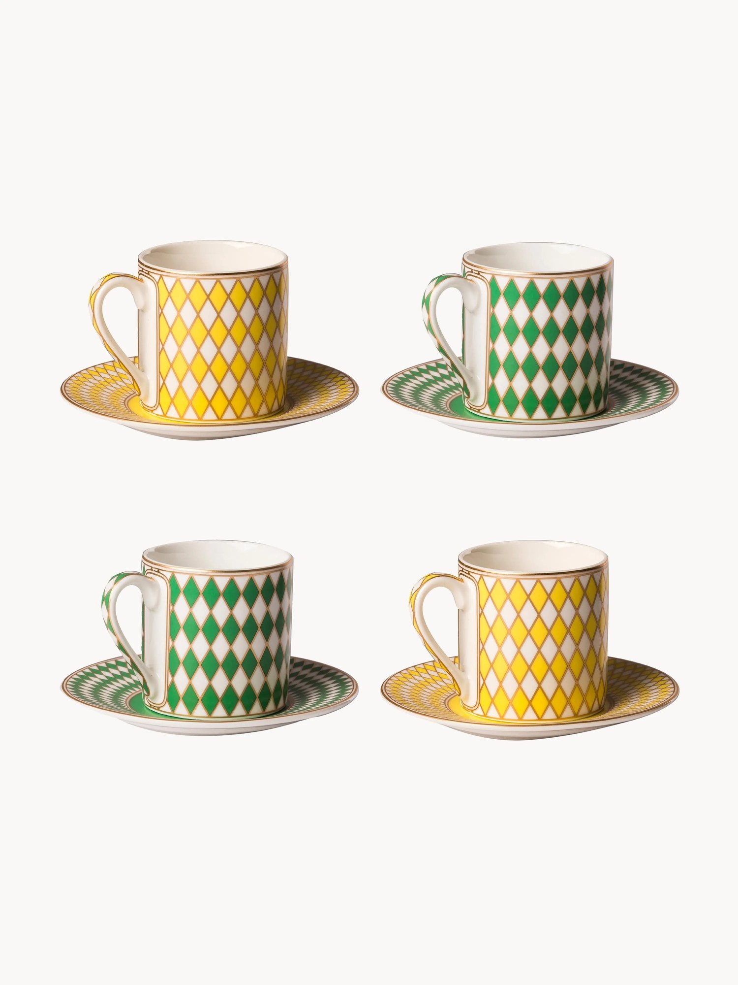 Súprava šálok na espresso's podšálkami Chess, 4 ks